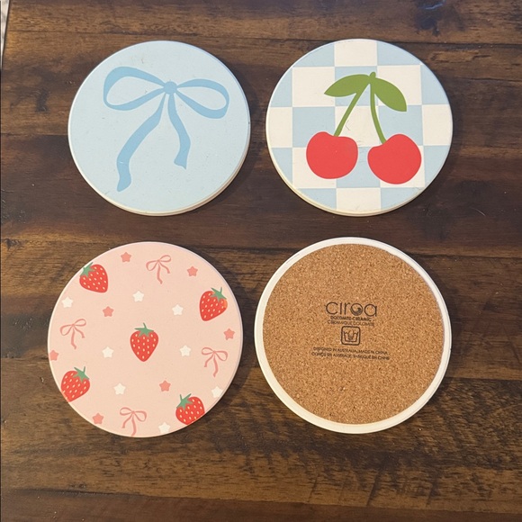Set of 4 Cute Coasters with Bows and Fruits - Picture 2 of 2